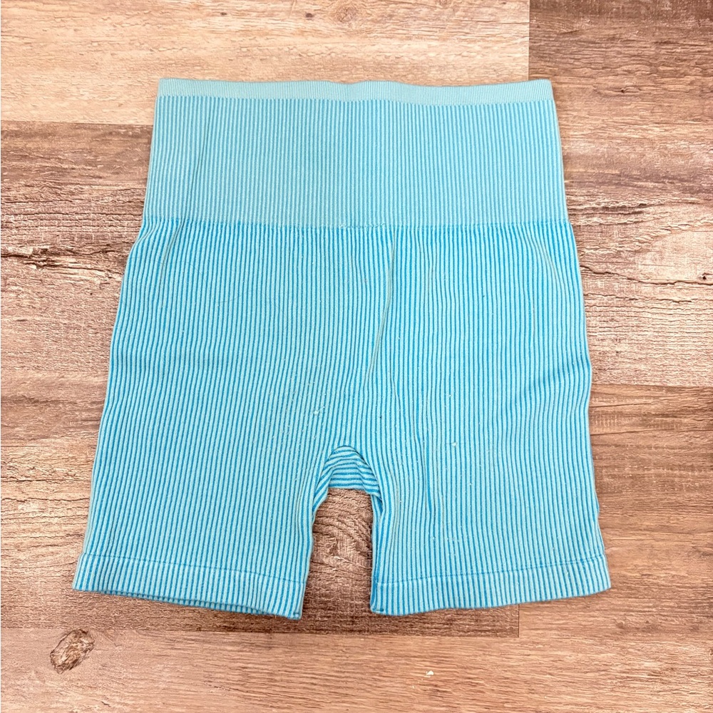 Blue Ribbed Biker Shorts